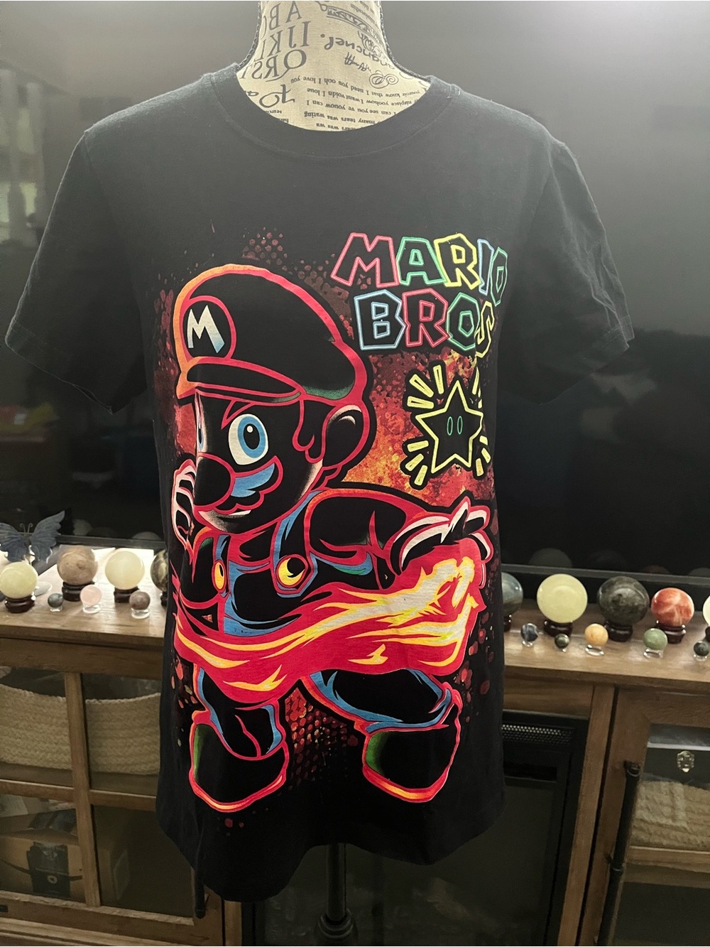 Super Mario Bros Neon Graphic Tee Black Kids CH Small | Fits Like Adult XS/S